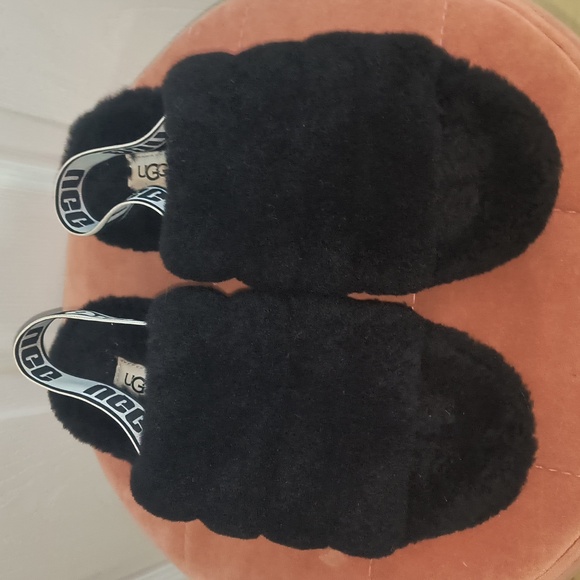 UGG Fluff Yeah Slide Sandals In Black Size 7 - Picture 2 of 7
